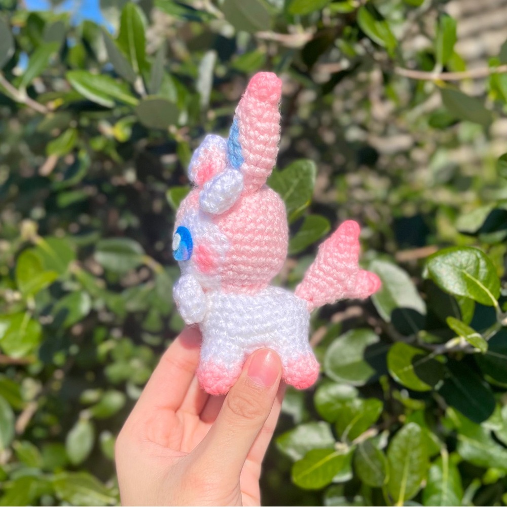 Crochet Pokemon Sylveon Handmade Craft Amigurumi Customade Cute Art Pet - Picture 3 of 10